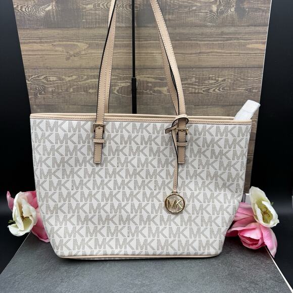 Michael Kors Handbags - Michael Kors Jet Set Charm Large Vanilla Monogram Tote Bag Shoulder Purse
